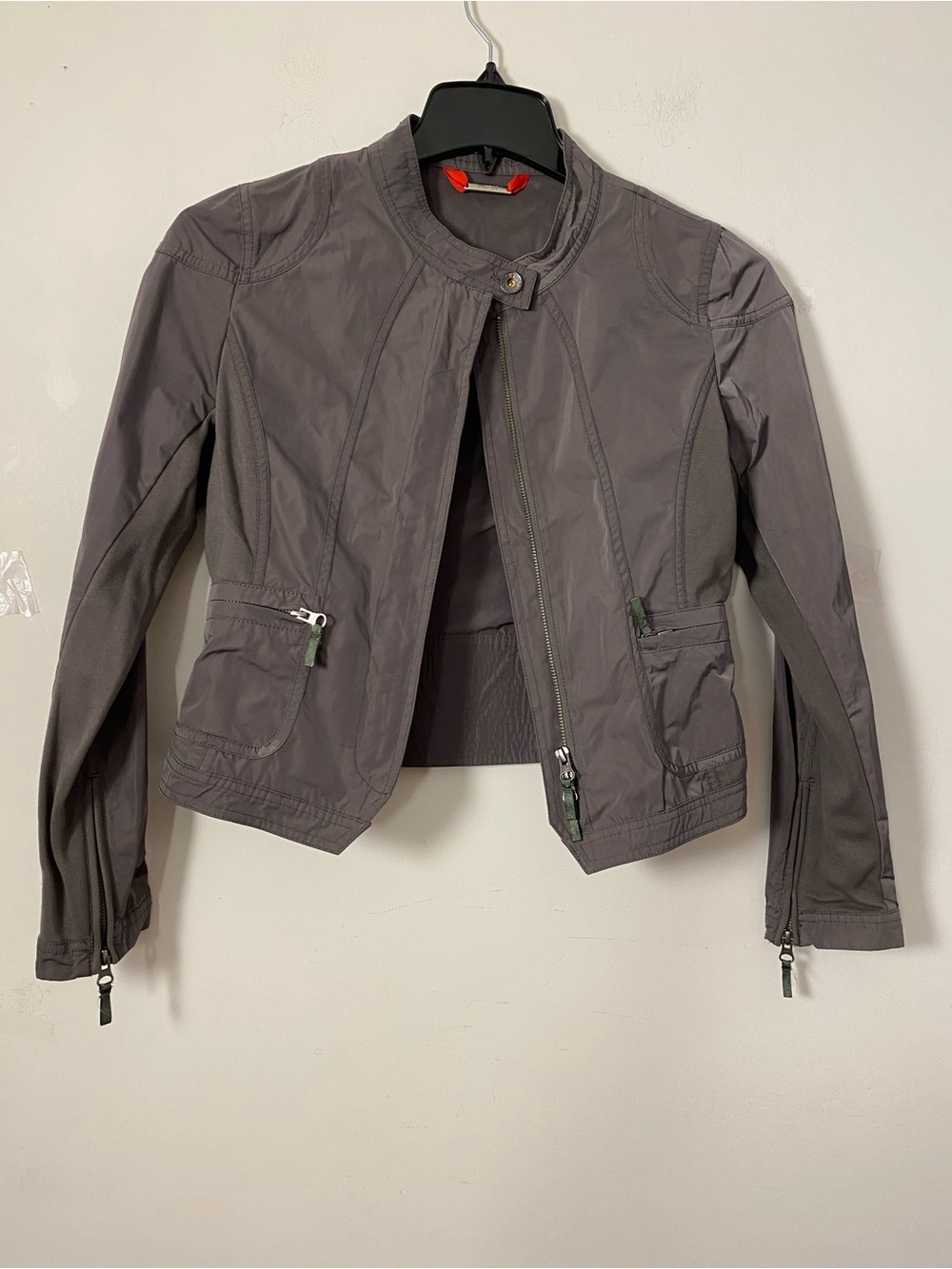 Classic Women's Gray Bomber Jacket with Zip Details